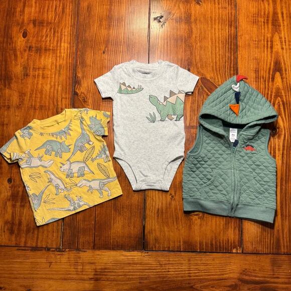 Carter's 9 Month Dinosaur Clothing Set‎ Shirt, Bodysuit, & Vest - Picture 1 of 4